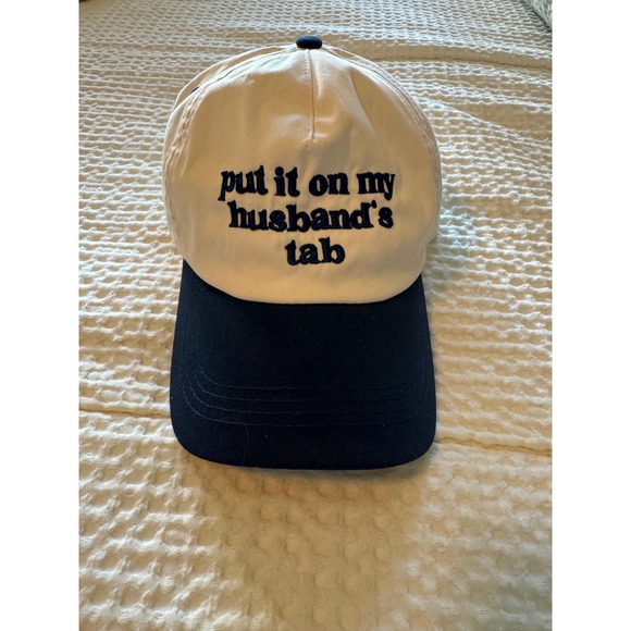 Accessories - Put It On My Husbands Tab Baseball Cap Navy White Embroidered Adjustable Hat